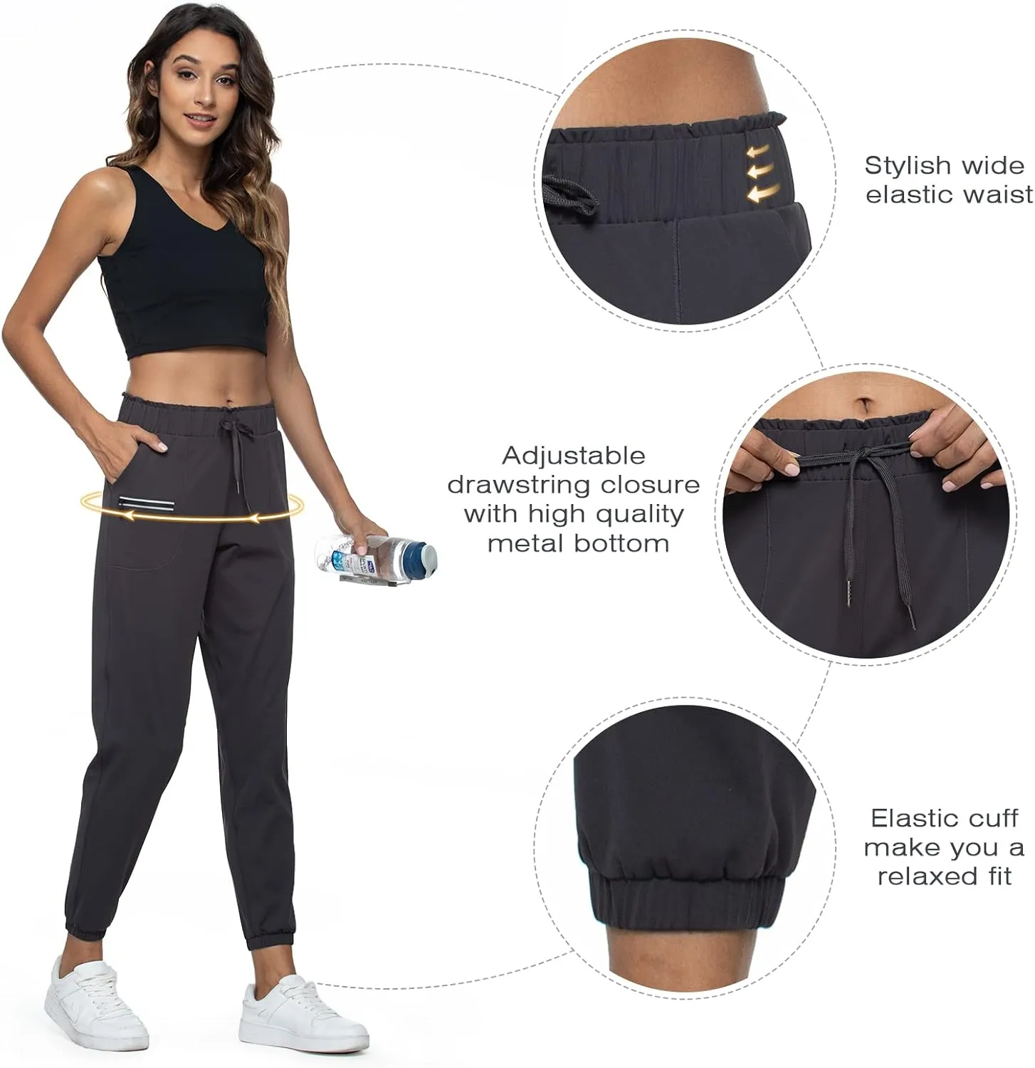 Haowind Joggers for Women with Pockets Elastic Waist Workout Sport Gym Pants Comfy Lounge Yoga Running Pants