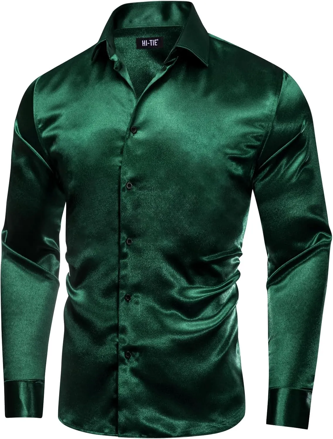 Hi-Tie Mens Long Sleeve Dress Shirt Satin Button Down Casual Prom Wedding Regular Fit Button Up Shirt