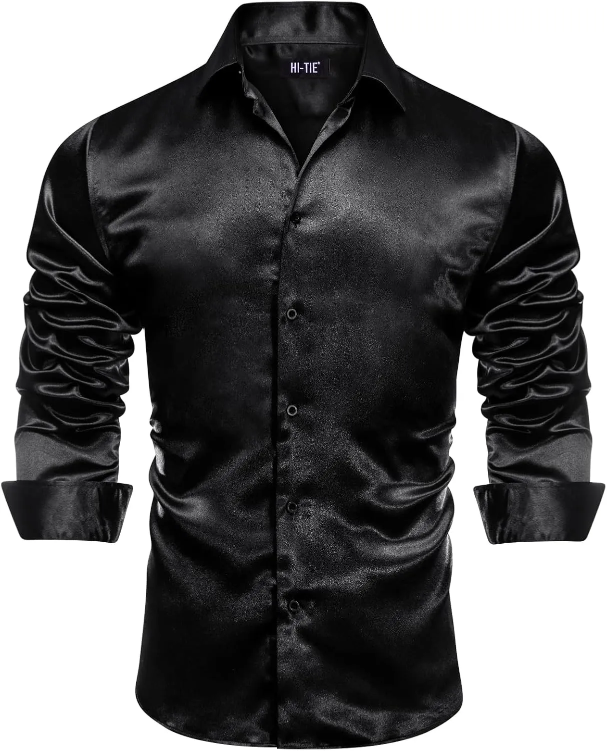 Hi-Tie Mens Long Sleeve Dress Shirt Satin Button Down Casual Prom Wedding Regular Fit Button Up Shirt