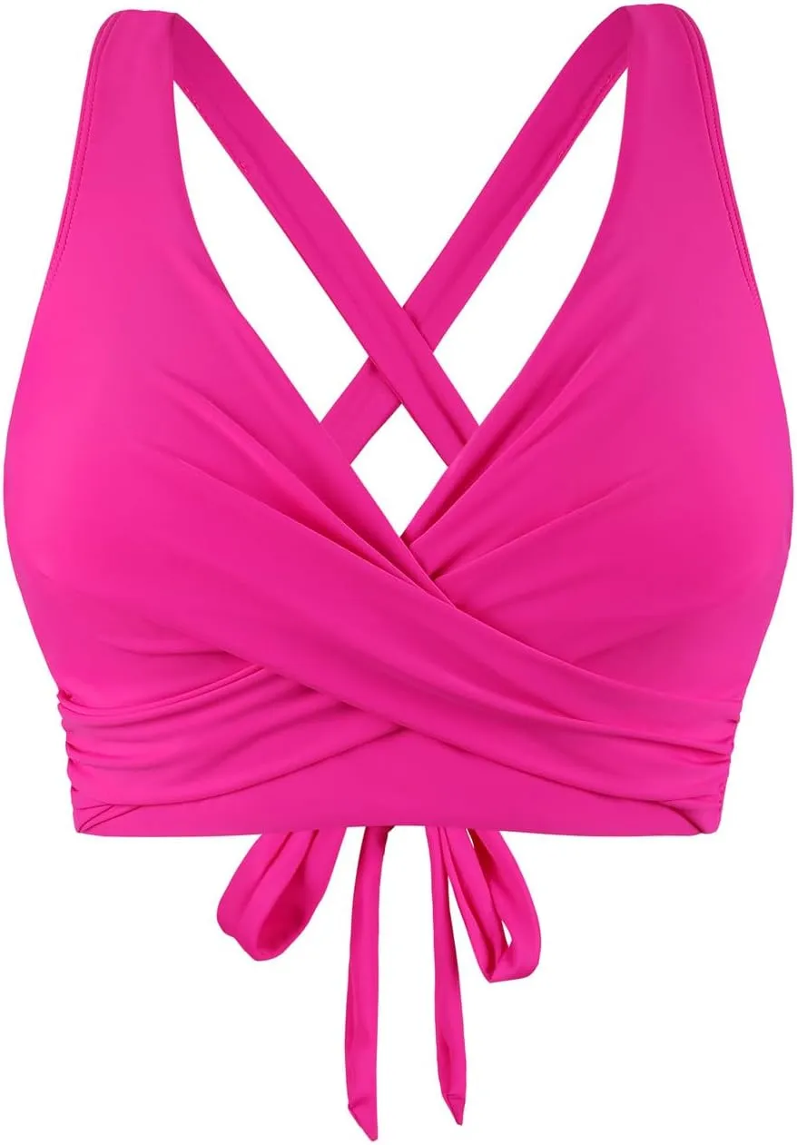 Hilor Women's Underwire Bikini Tops Push Up Criss Cross Swim Top Swimsuit Sexy V Neck Bathing Suit Top Only