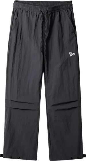 hlysgo Men Waterproof Pants Casual Loose Fit Fleece Lined Wide Leg Pants Drawstring Waist Outdoor Hiking Pants with Pockets