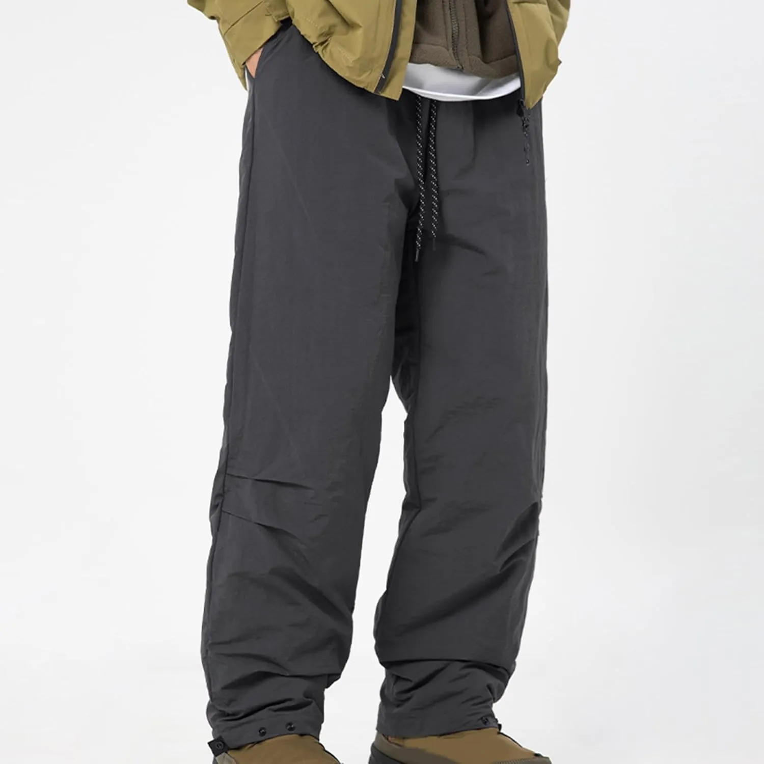 hlysgo Men Waterproof Pants Casual Loose Fit Fleece Lined Wide Leg Pants Drawstring Waist Outdoor Hiking Pants with Pockets