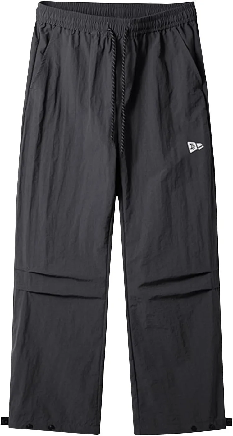 hlysgo Men Waterproof Pants Casual Loose Fit Fleece Lined Wide Leg Pants Drawstring Waist Outdoor Hiking Pants with Pockets