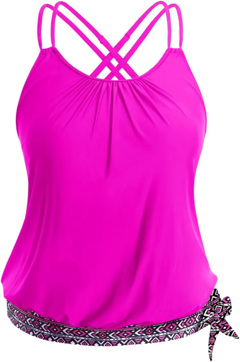 Holipick Plus Size Tankini Tops for Women Blouson Tummy Control Swim top Loose Fit Bathing Suit Top No Bottom