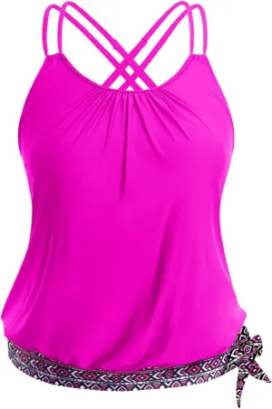 Holipick Plus Size Tankini Tops for Women Blouson Tummy Control Swim top Loose Fit Bathing Suit Top No Bottom
