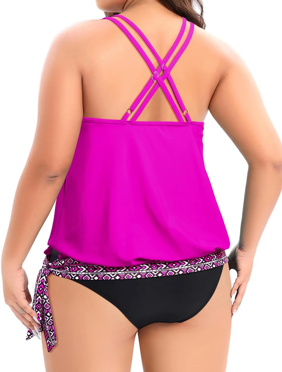 Holipick Plus Size Tankini Tops for Women Blouson Tummy Control Swim top Loose Fit Bathing Suit Top No Bottom