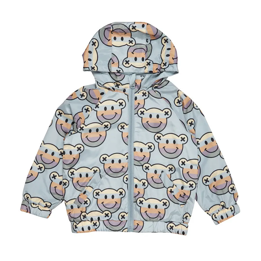 Huxbaby Smile Bear Reversible Rain Jacket - Dusty Sky