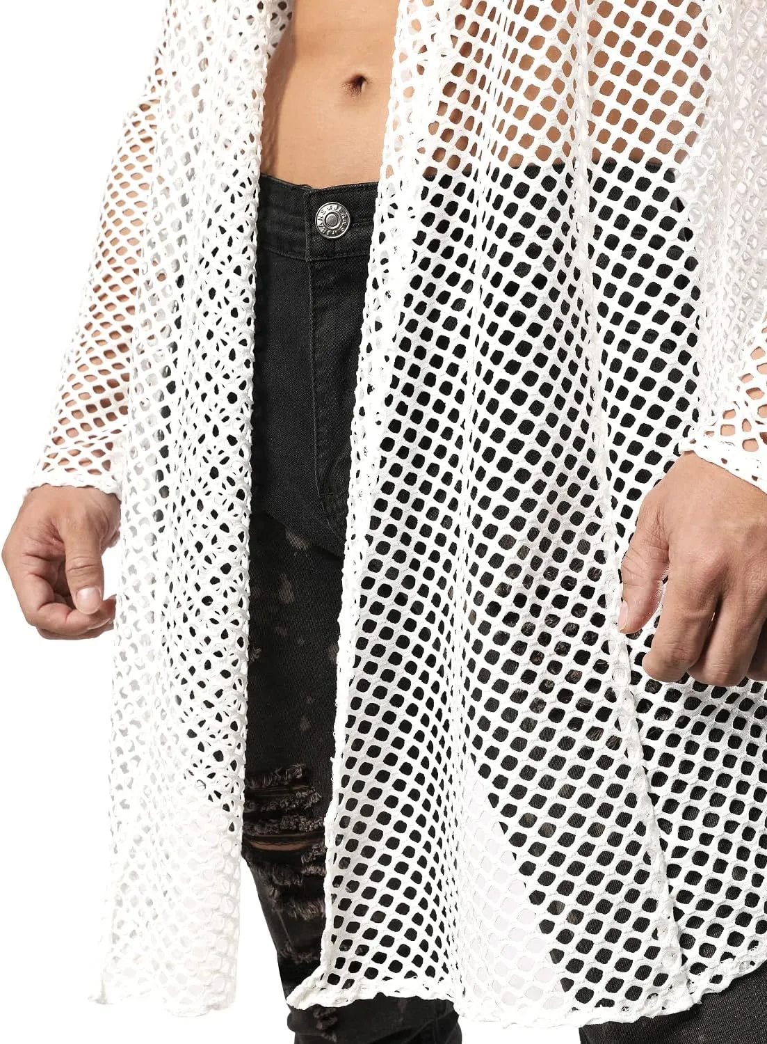JOGAL Men's Mesh Fishnet Cardigan Fitted Muscle Top