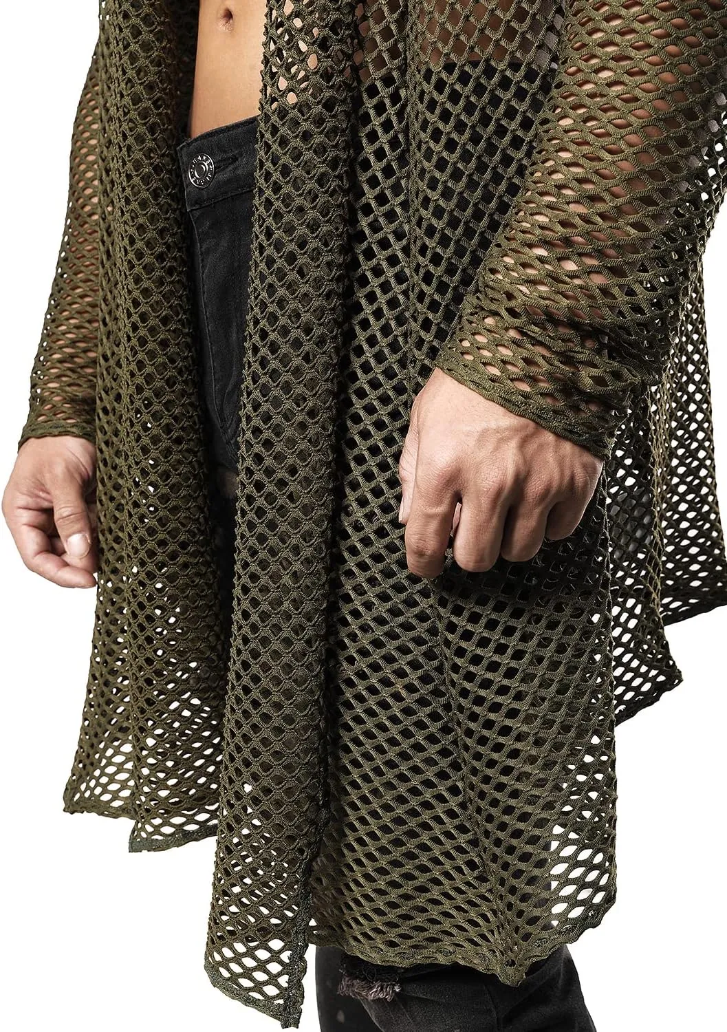 JOGAL Men's Mesh Fishnet Cardigan Fitted Muscle Top