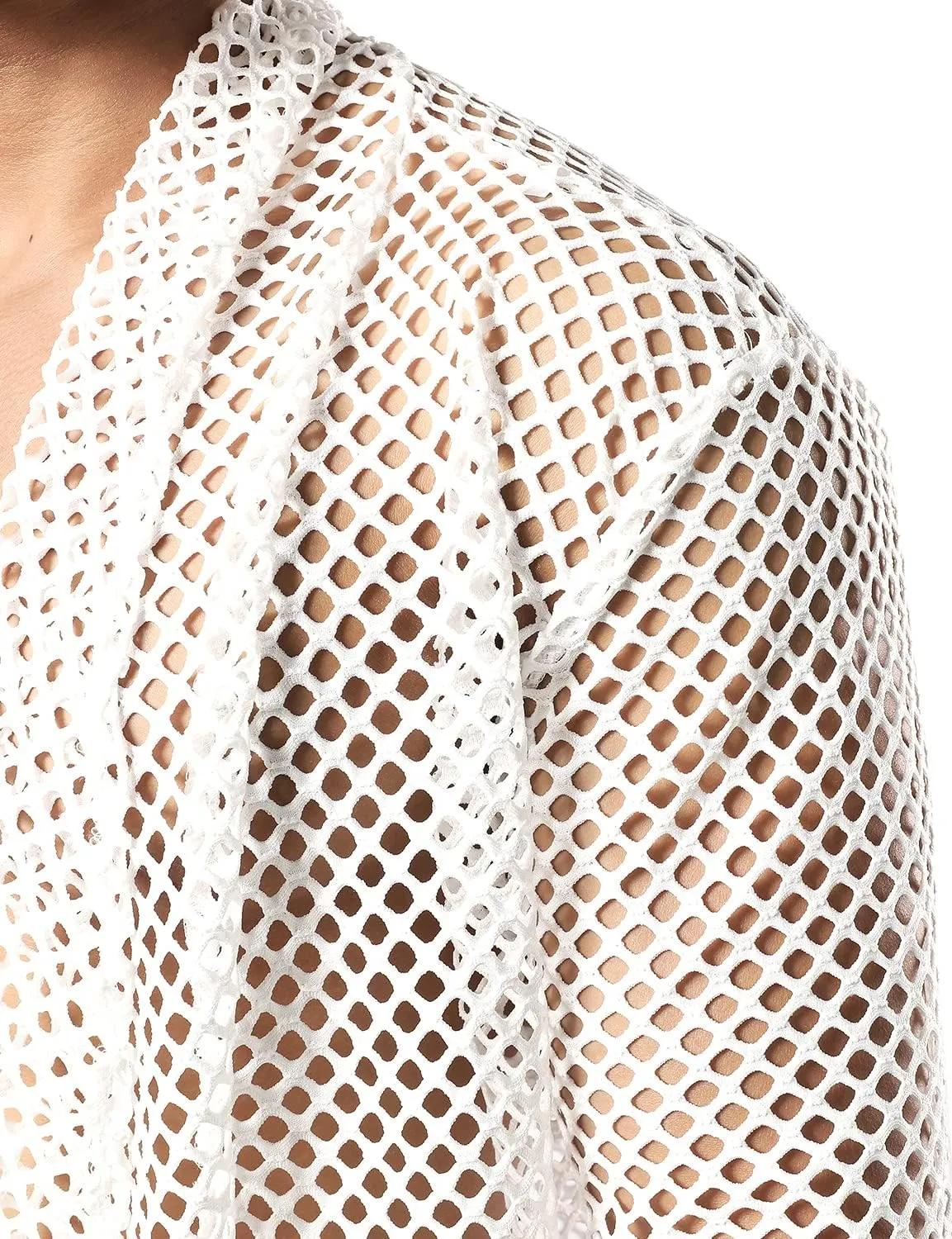 JOGAL Men's Mesh Fishnet Cardigan Fitted Muscle Top