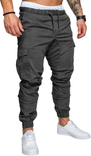 Joggers Pants for Men Elastic Waist Drawstring Cargo Pants Slim Fit Track Sweatpants Outdoor Trousers with Pockets