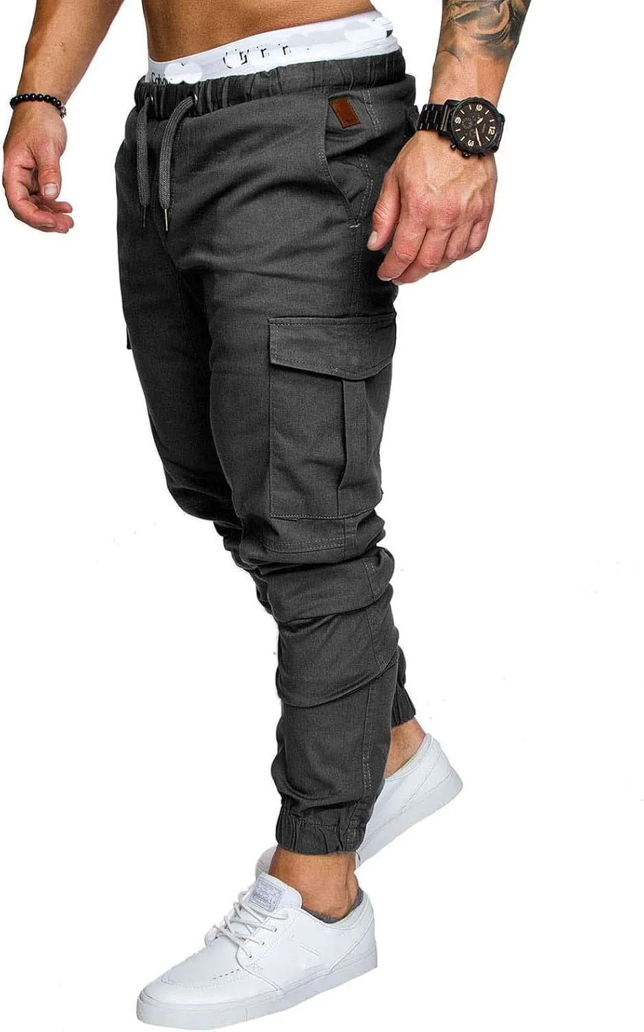 Joggers Pants for Men Elastic Waist Drawstring Cargo Pants Slim Fit Track Sweatpants Outdoor Trousers with Pockets