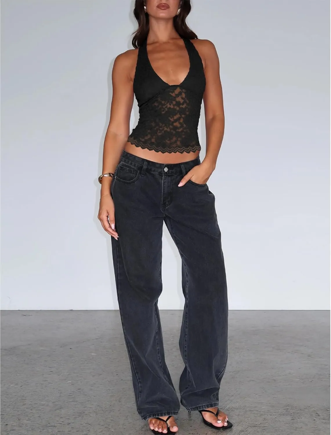 JYAOVO Women Y2k Halter Lace Crop Top Mesh Sheer Backless Camisole Low Cut Sleeveless Open Back See Through Sexy Tank Top