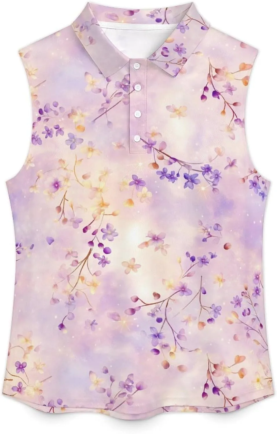 KIDVOVOU Womens Golf Shirt Sleeveless Hawaiian Floral Print Polo Shirts Collared Lightweight Tennis Athletic Tank Top