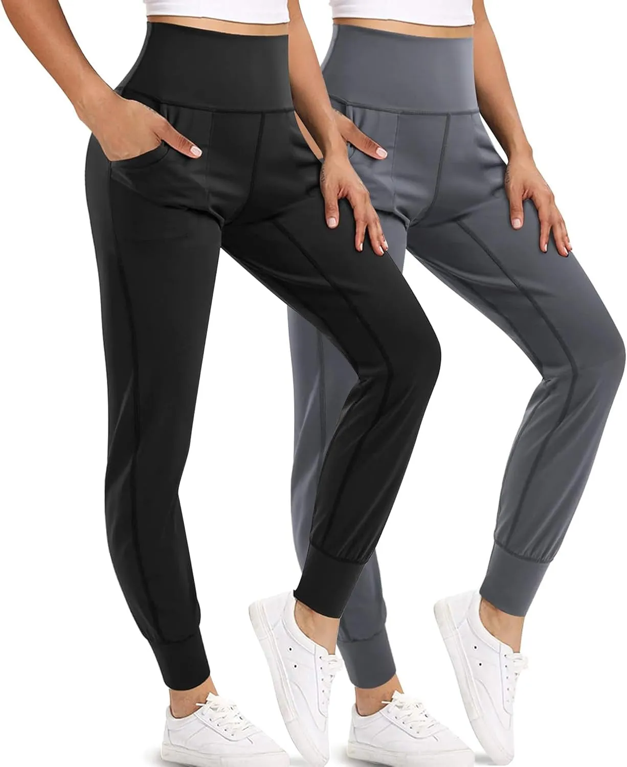 LEINIDINA Womens Jogger Pants High Waisted Sweatpants with Pockets Tapered Casual Lounge Pants Loose Track Cuff Leggings