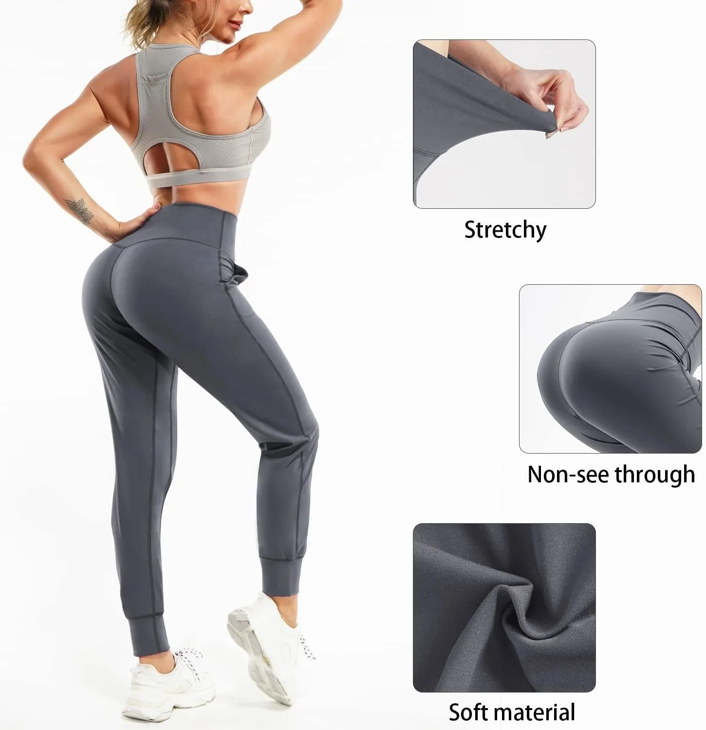 LEINIDINA Womens Jogger Pants High Waisted Sweatpants with Pockets Tapered Casual Lounge Pants Loose Track Cuff Leggings