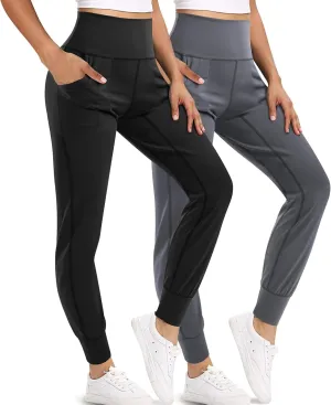 LEINIDINA Womens Jogger Pants High Waisted Sweatpants with Pockets Tapered Casual Lounge Pants Loose Track Cuff Leggings