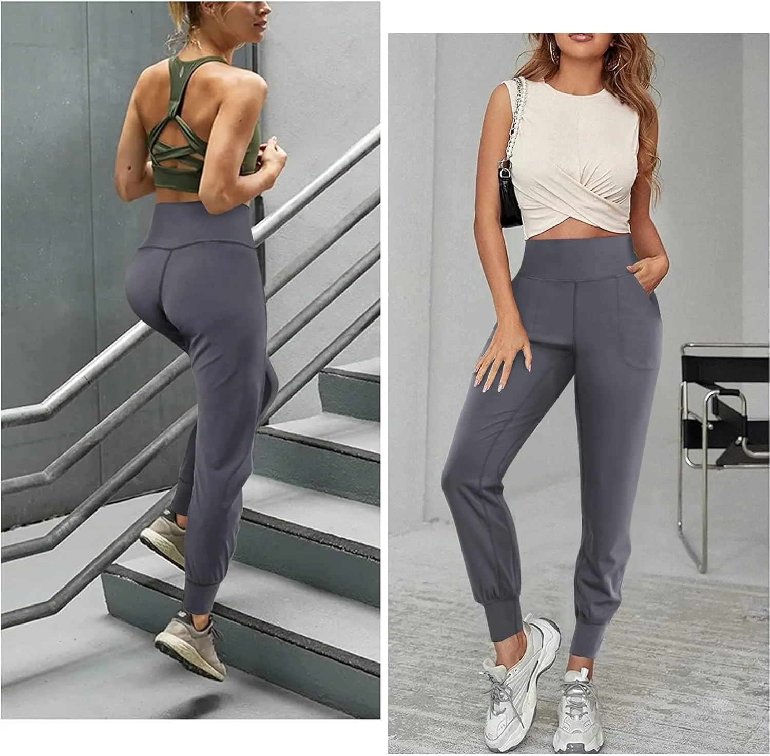 LEINIDINA Womens Jogger Pants High Waisted Sweatpants with Pockets Tapered Casual Lounge Pants Loose Track Cuff Leggings