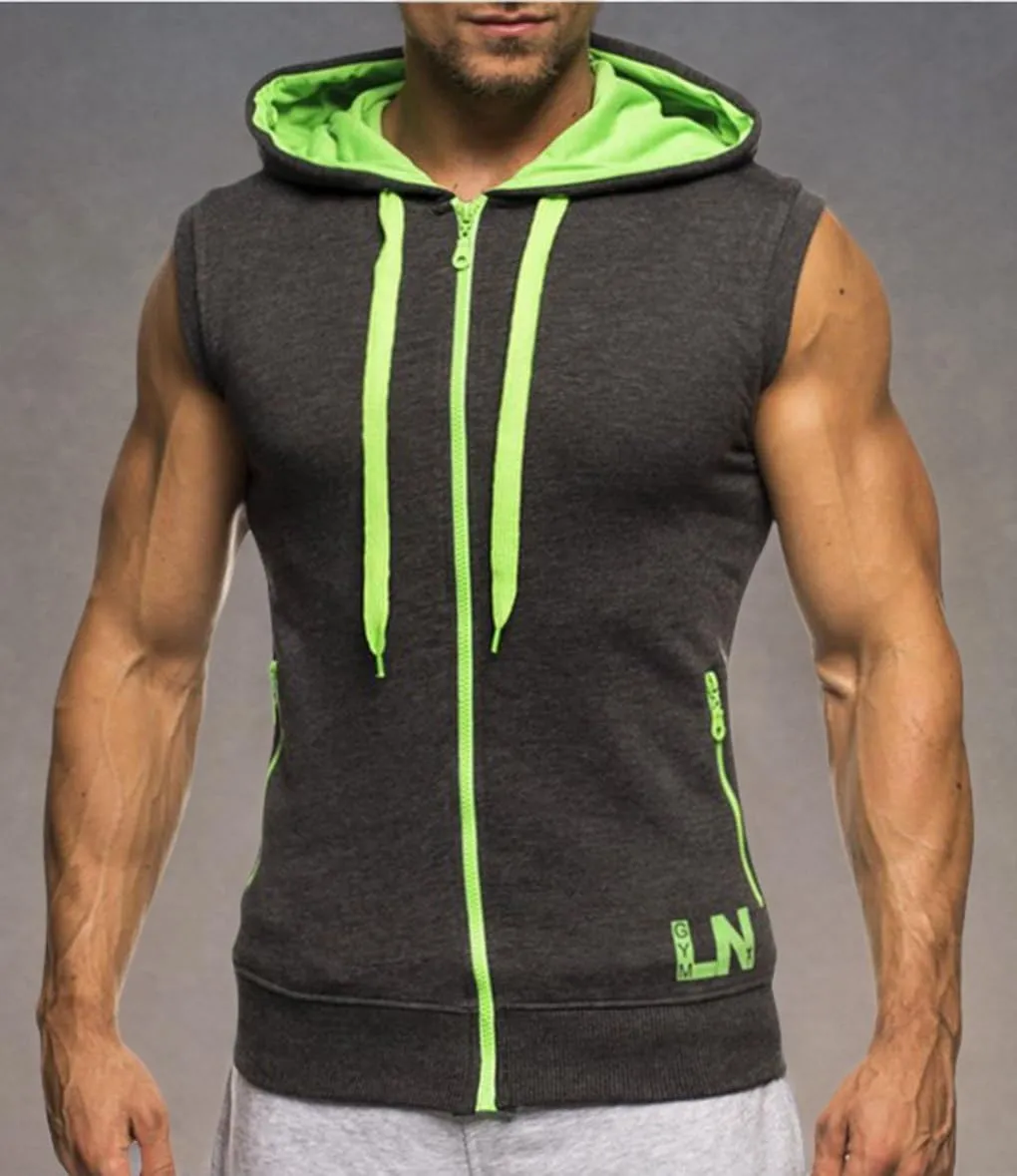 LemonGirl Men's Bodybuilding Sleeveless Hoodie Gym Tank Top