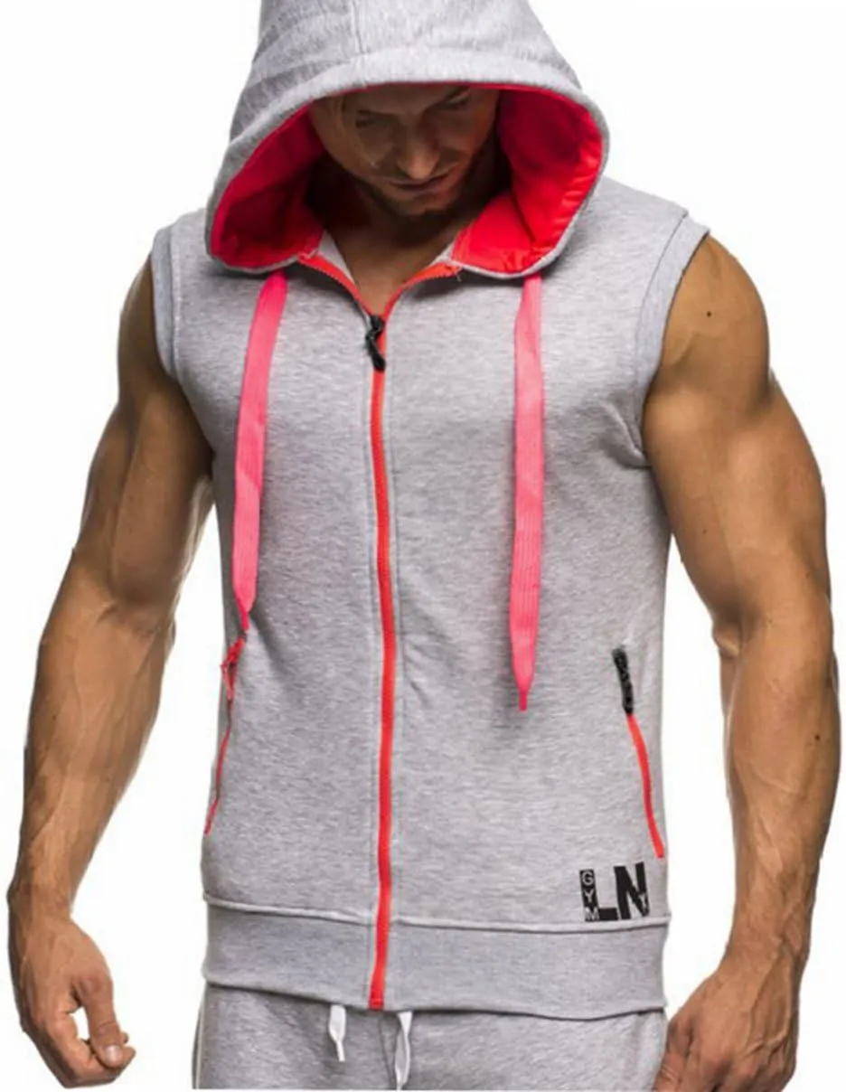LemonGirl Men's Bodybuilding Sleeveless Hoodie Gym Tank Top