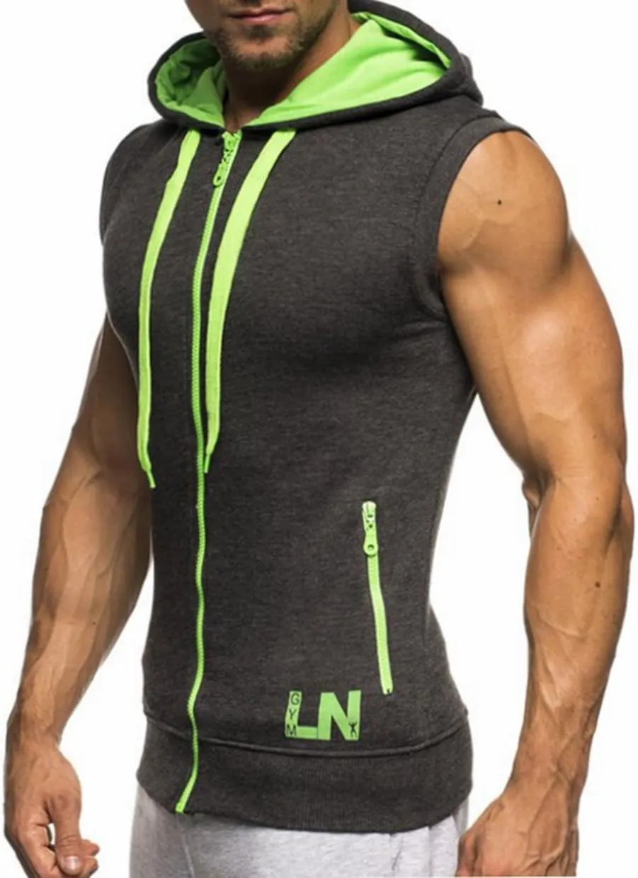 LemonGirl Men's Bodybuilding Sleeveless Hoodie Gym Tank Top