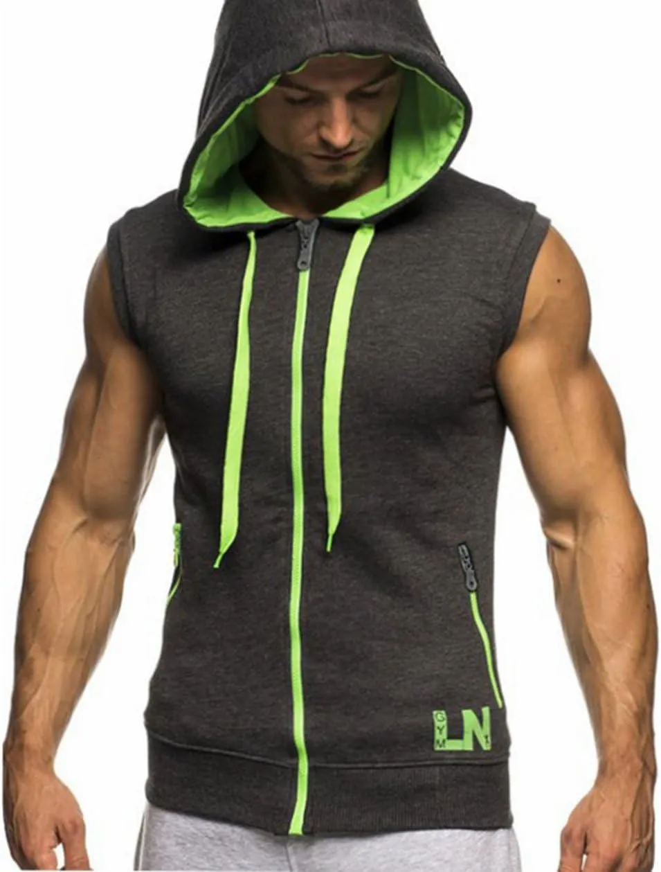 LemonGirl Men's Bodybuilding Sleeveless Hoodie Gym Tank Top