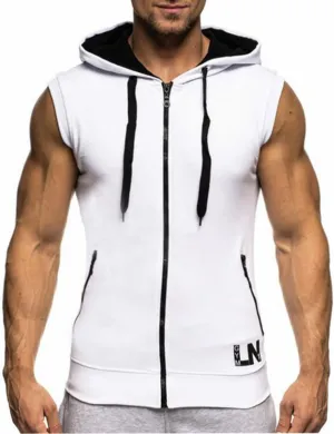 LemonGirl Men's Bodybuilding Sleeveless Hoodie Gym Tank Top