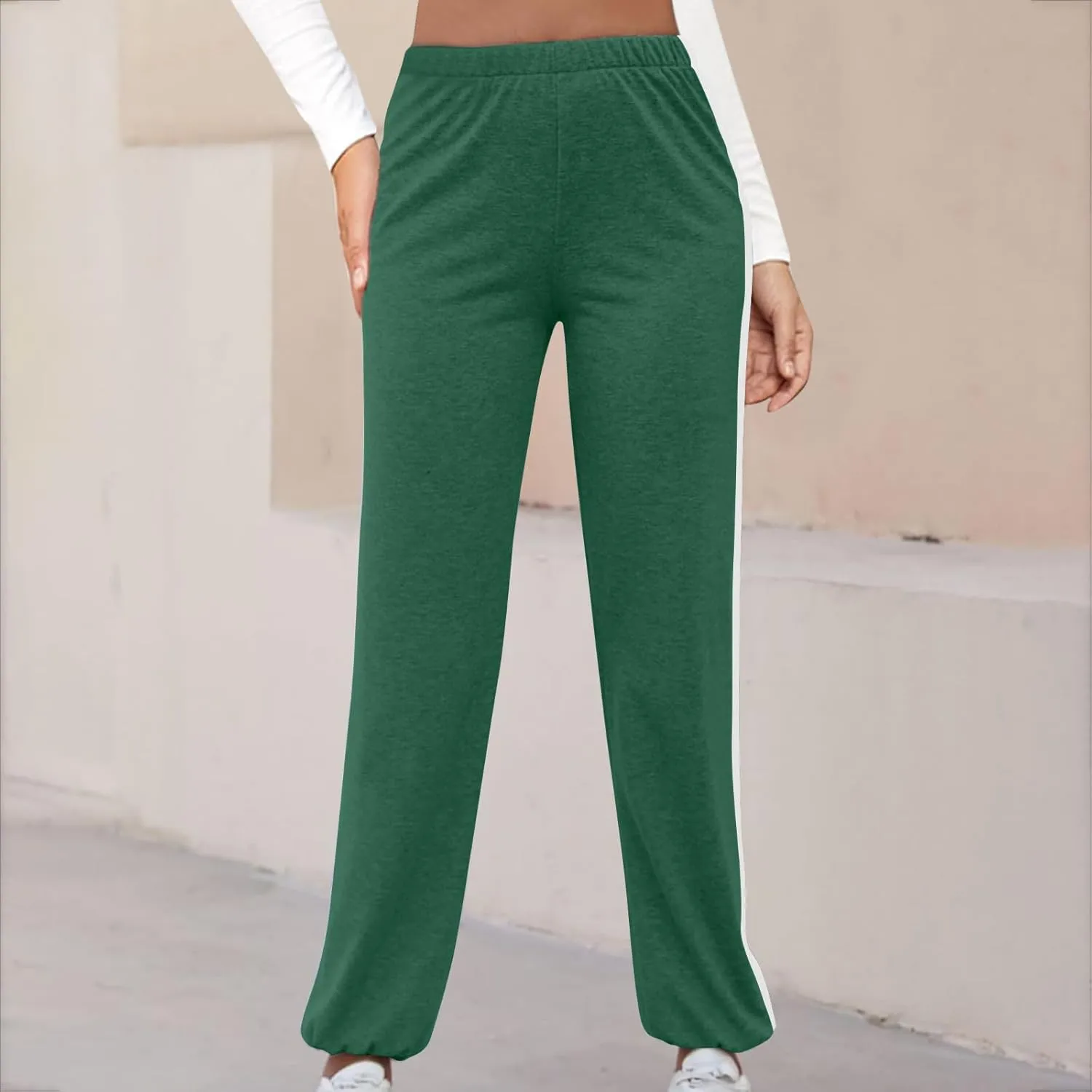 Lightweight Thin Sweatpants for Women High Elastic Waist Straight Trousers Trendy Casual Long Pants with Pockets