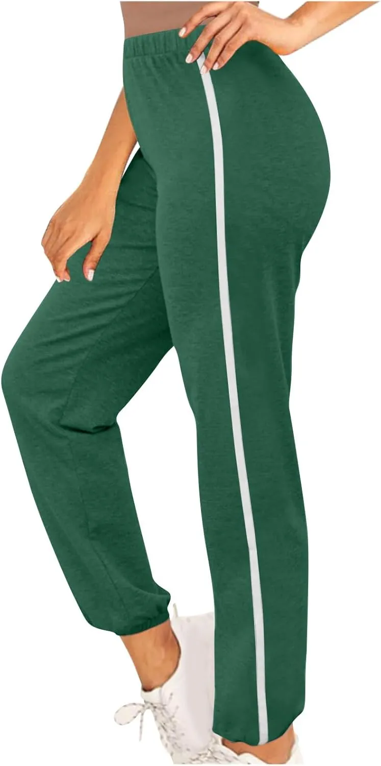 Lightweight Thin Sweatpants for Women High Elastic Waist Straight Trousers Trendy Casual Long Pants with Pockets