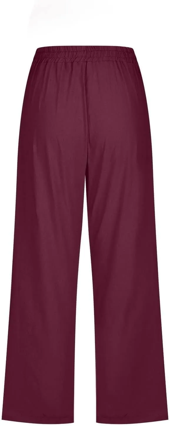 Linen Capris for Women 2024 Summer Lightweight High Waisted Cropped Pants Casual Loose Wide Leg Trousers with Pockets