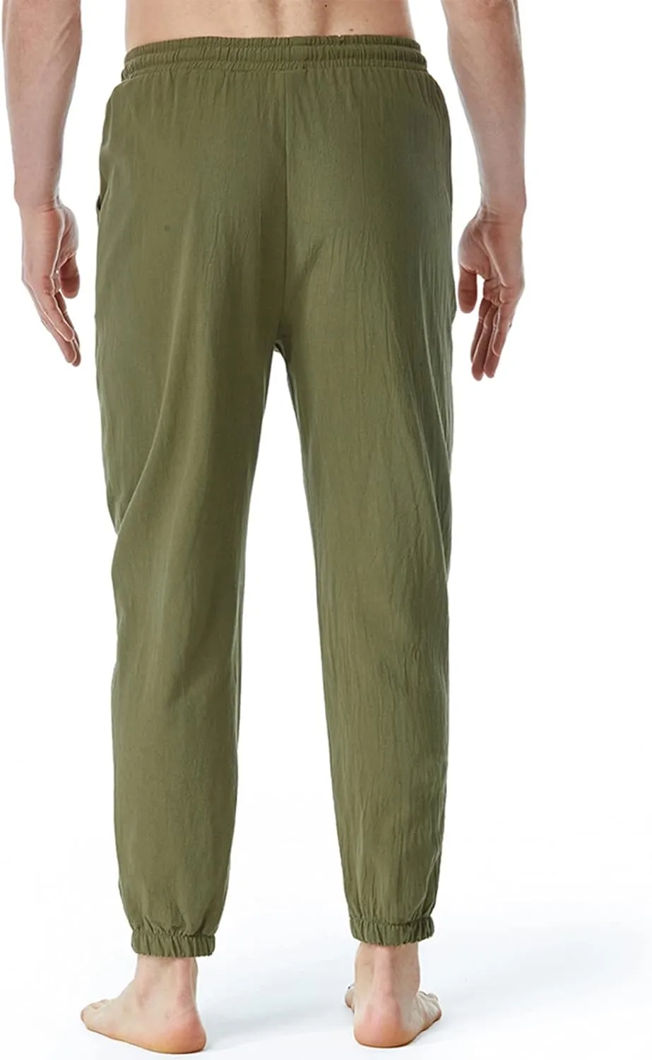 Linen Pants for Men Fashion Drawstring Stretch Cotton Trousers with Pockets Causal Loose Beam Feet Sweatpants