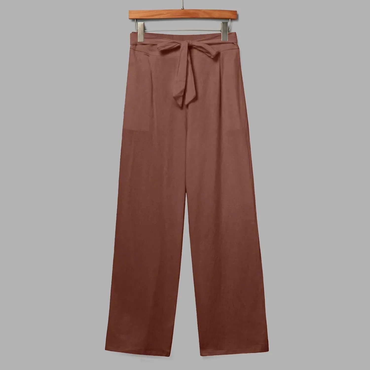 Linen Pants for Women Drawstring Elastic High Waisted Straight Leg Pants with Pockets Summer Casual Boho Beach Trouser