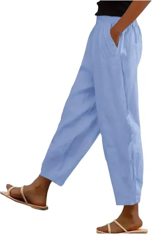 Linen Pants for Women, Loose Linen Straight Leg Peasant Pants Casual Side