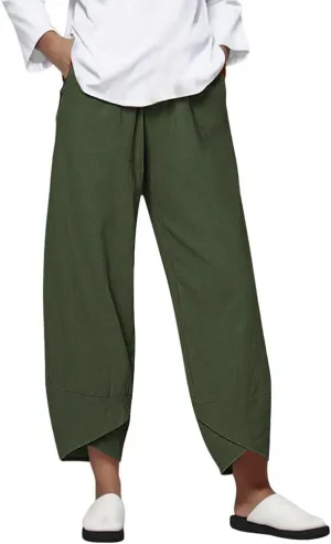 Linen Pants for Women Petite Length Loose Fitting Lightweight Joggers High Waisted Cropped Pants with Pockets