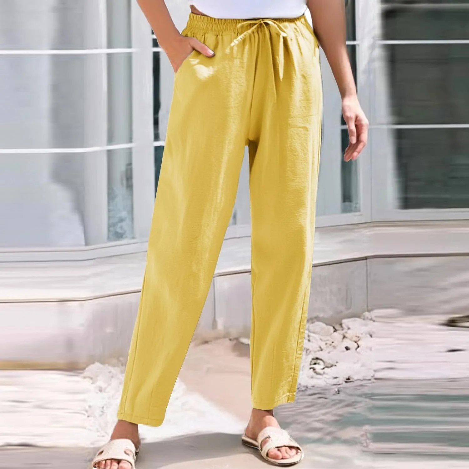 Linen Pants for Women, Straight Leg Peasant Pants Plus Size Casual Linen