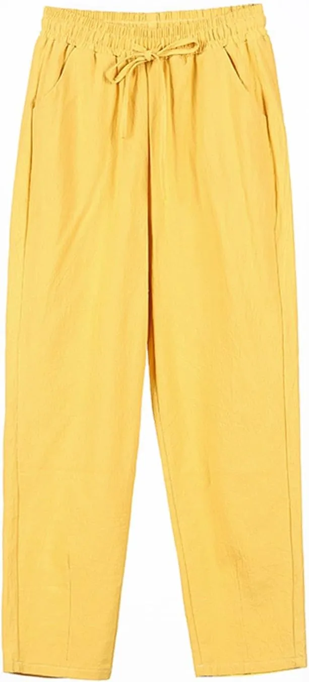Linen Pants for Women, Straight Leg Peasant Pants Plus Size Casual Linen