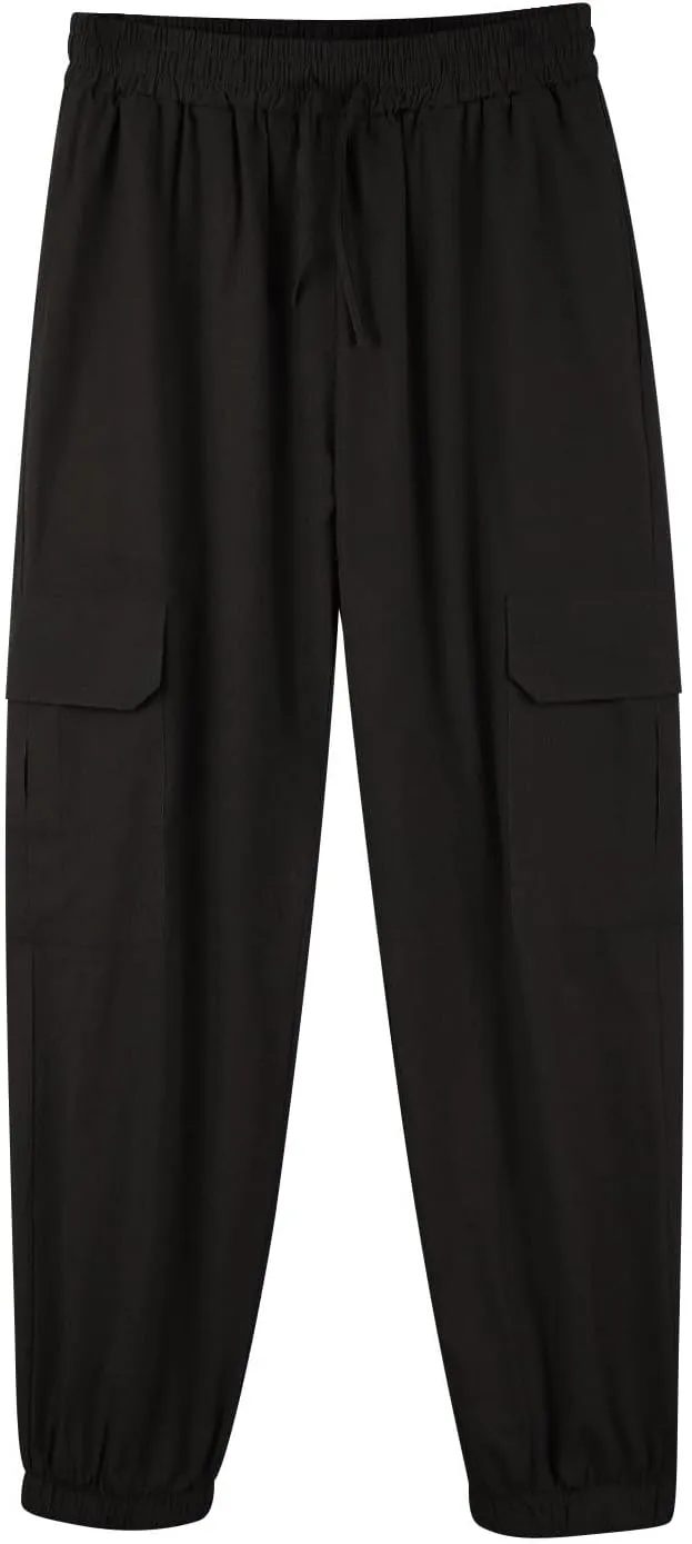 Linen Pants Mens Solid Beach Casual Tapered Pants Summer Vacation Drawstring Trousers Outdoor Plain Holiday Slacks
