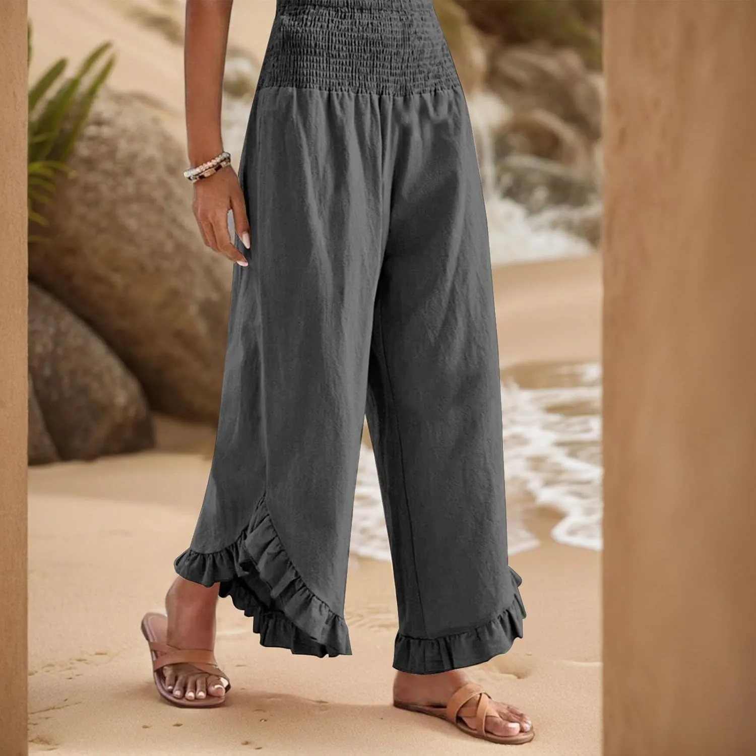 Linen Pants Women Summer Boho Wide Leg High Waist Lounge Palazzo Pant 2025 Casual Beach Vacation Outfits
