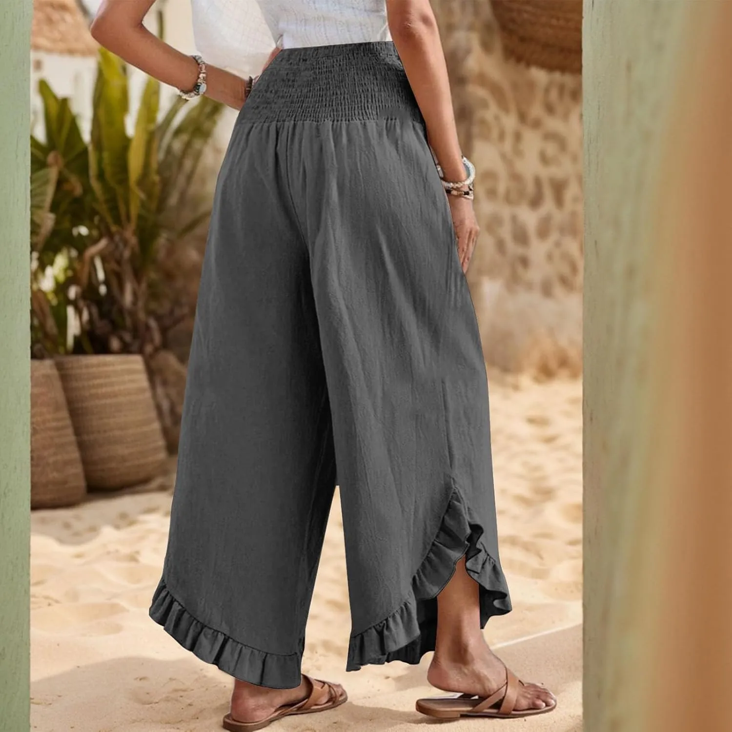 Linen Pants Women Summer Boho Wide Leg High Waist Lounge Palazzo Pant 2025 Casual Beach Vacation Outfits
