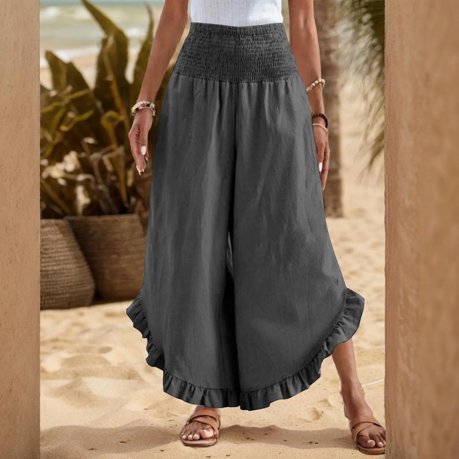 Linen Pants Women Summer Boho Wide Leg High Waist Lounge Palazzo Pant 2025 Casual Beach Vacation Outfits
