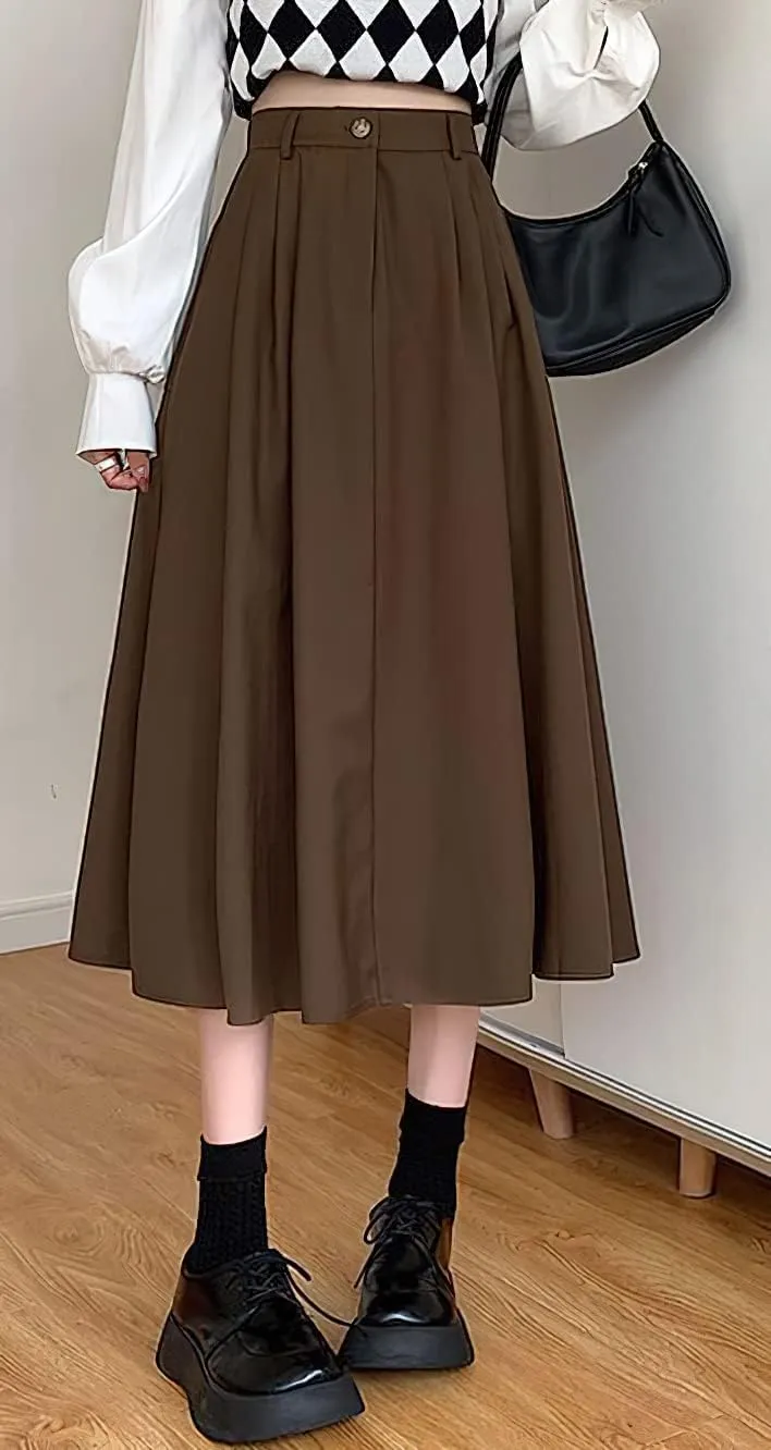 loveimgs Women's Summer Pleated Elastic High Waist Midi Skirt Vintage Flowy Zipper Long A Line Skirt with Pockets
