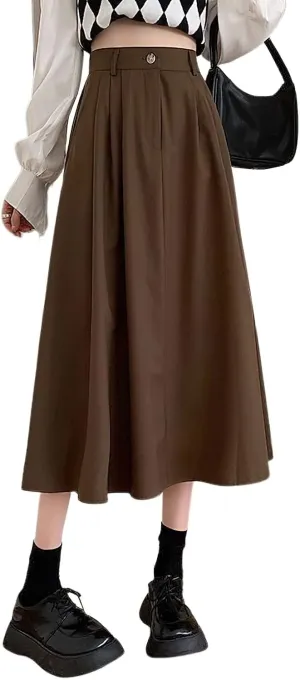 loveimgs Women's Summer Pleated Elastic High Waist Midi Skirt Vintage Flowy Zipper Long A Line Skirt with Pockets
