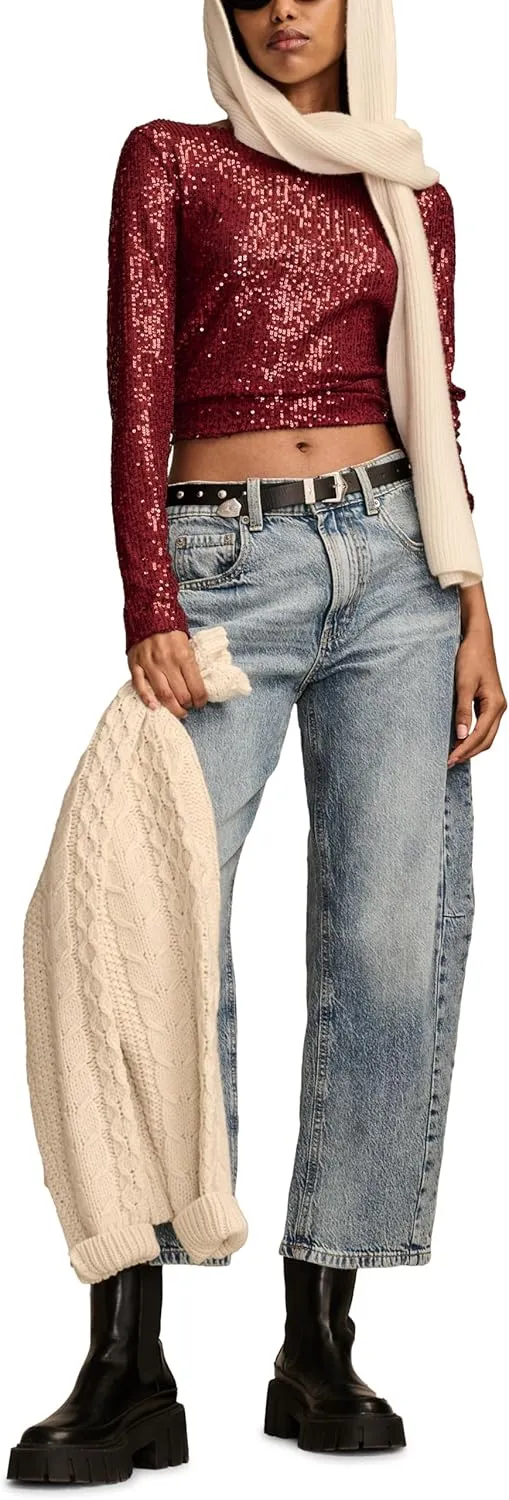 Lucky Brand Women's Sequin Long Sleeve Layering Top