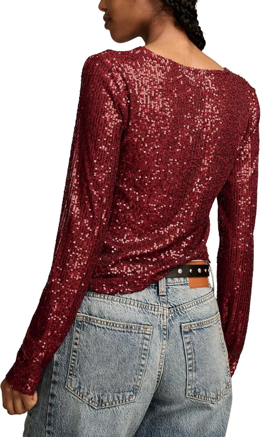Lucky Brand Women's Sequin Long Sleeve Layering Top