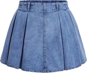 MakeMeChic Women's Plus Size Jean Skirt Pleated Y2k High Waisted Denim Pleated Mini Skirts
