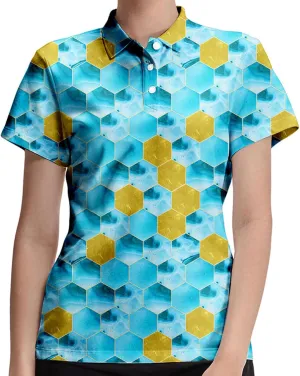 Marble Blue Womens Golf Polo Shirt