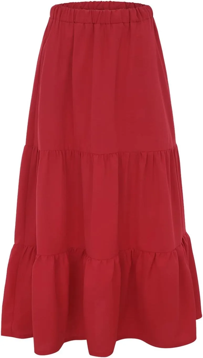 Maxi Skirts for Women Pleated Long Midi Skirt with Pockets Casual Summer High Waisted Flowy Trendy Boho A Line Skirts