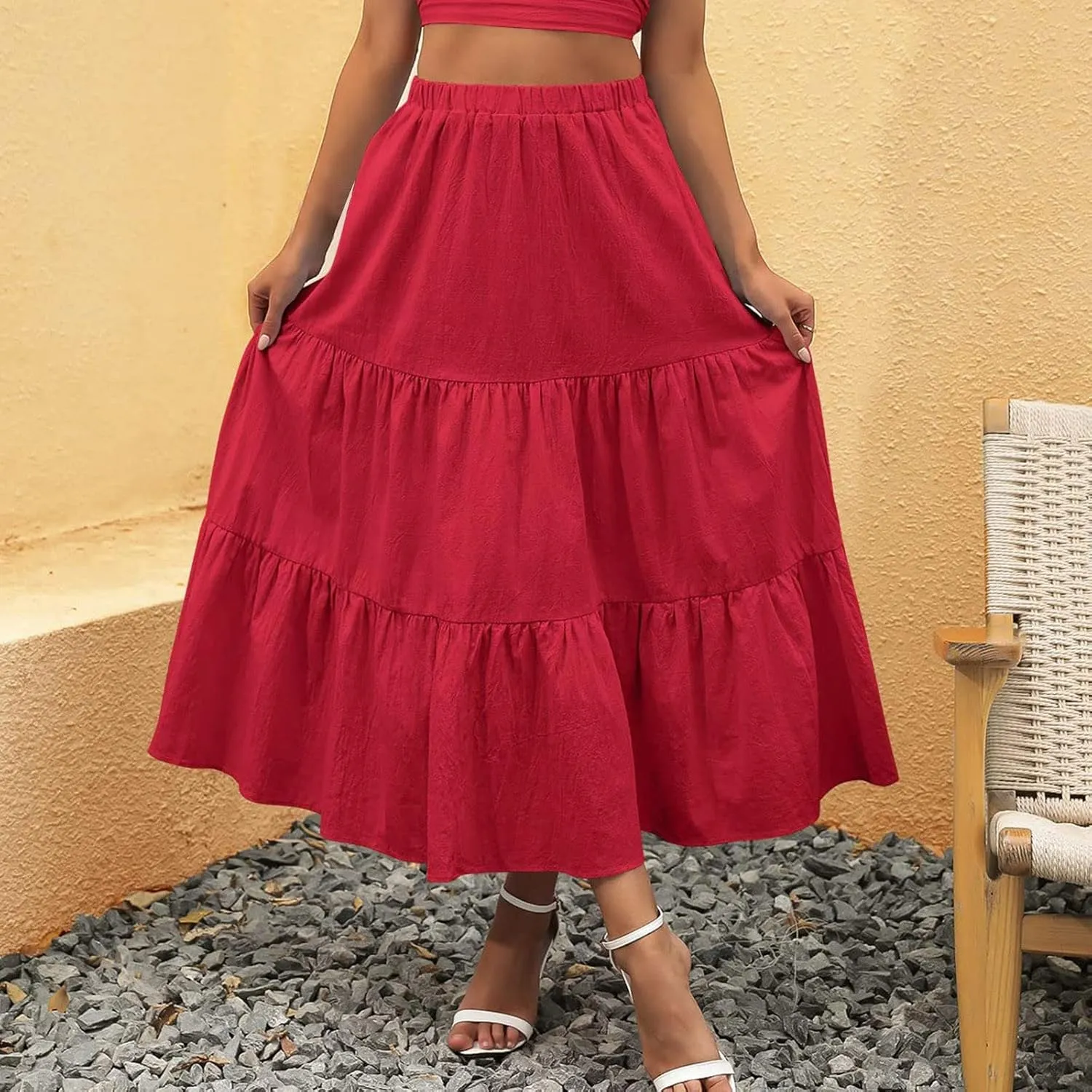 Maxi Skirts for Women Pleated Long Midi Skirt with Pockets Casual Summer High Waisted Flowy Trendy Boho A Line Skirts