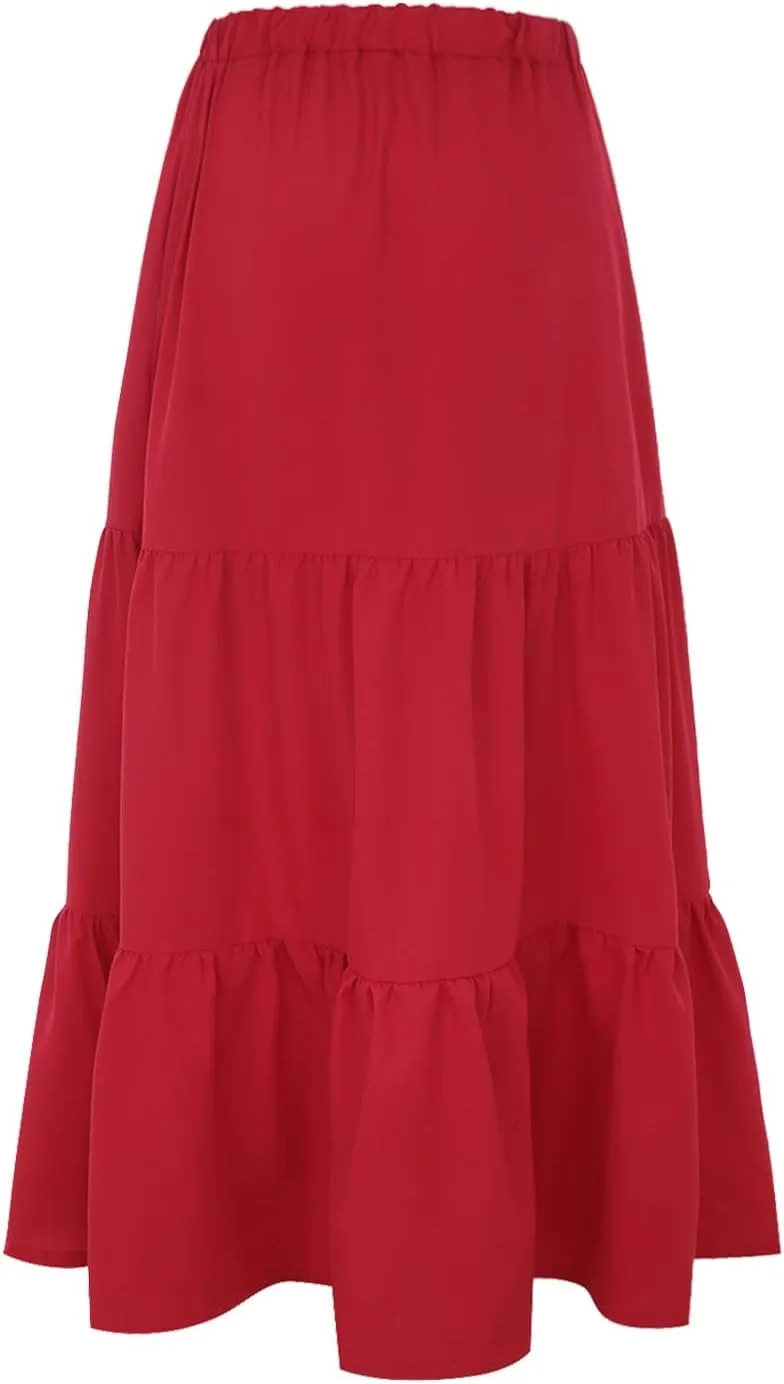 Maxi Skirts for Women Pleated Long Midi Skirt with Pockets Casual Summer High Waisted Flowy Trendy Boho A Line Skirts