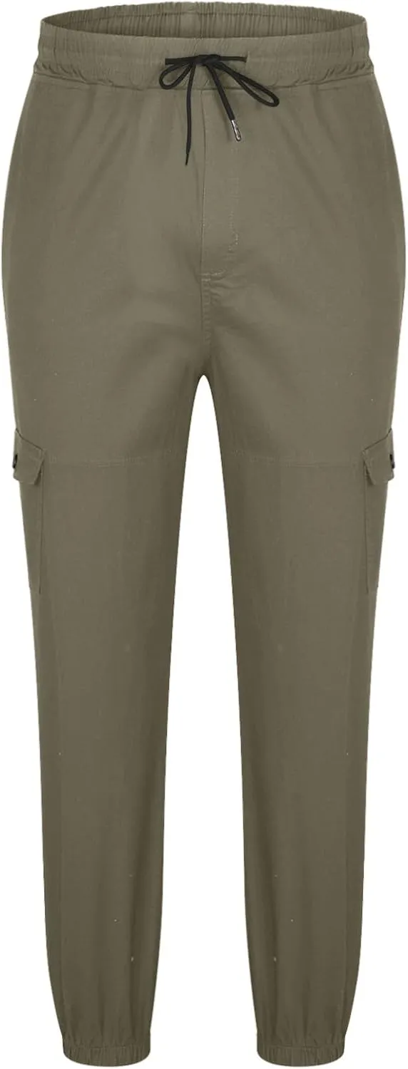 Men Cargo Jogger Pants Stretch Sweatpants Slim Fit Tactical Pants with Zipper Pockets Casual Elastic Waist Trousers